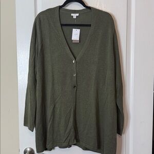 J Jill V-Neck Cardigan Sweater Olive Green Size 2X